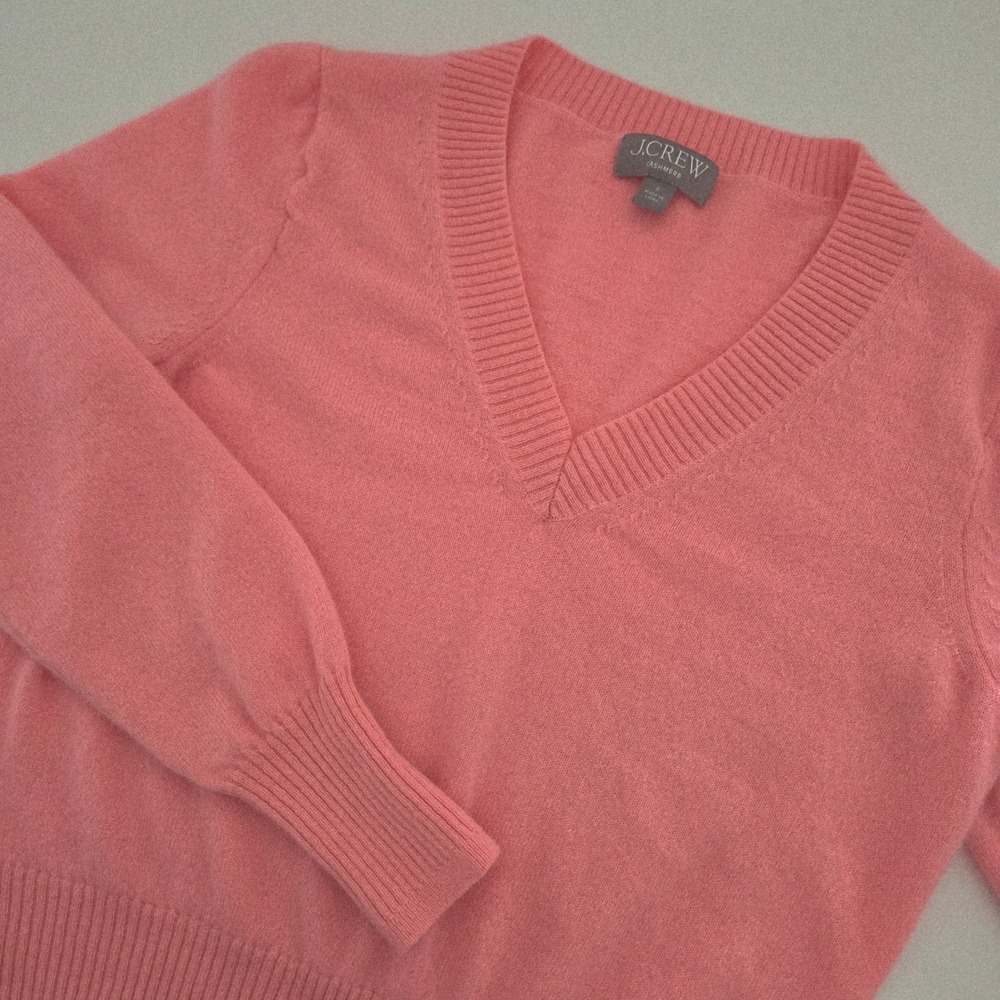 J.Crew Cashmere V-Neck Sweater Coral Pink Long Sleeve Knit Womens Size S